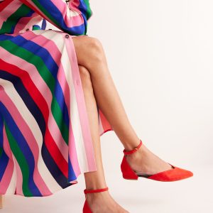 Ankle Strap Point Flats-Post Box Red Suede
