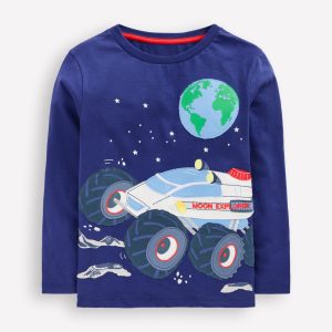 Long Sleeve Appliqué T-shirt-Twilight Blue Moon Explorer