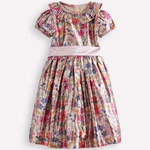 Fit & Flare Party Dress-Metallic Tapestry Floral