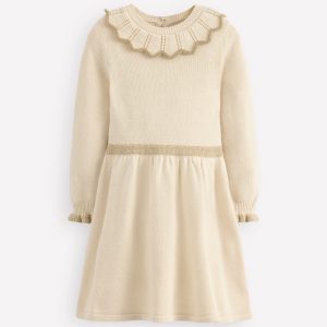 Pretty Collared Knitted Dress-Soft Ivory