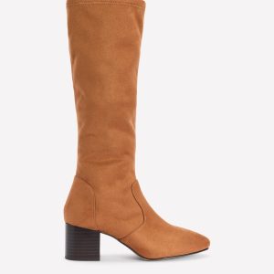 Block Heel Stretch Boots-Acorn