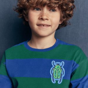 Long Sleeve Badge T-shirt-Blue stripe