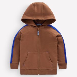 Tape Detail Zip-through Hoody-Brown