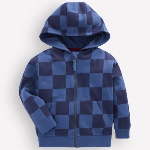 Printed Zip-through Hoody-College Navy / True Denim