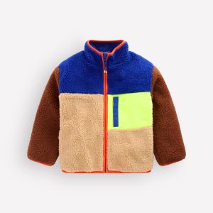 Cosy Colour Block Borg Jacket-Borg Yellow Colourblock