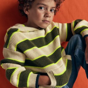 Chunky Cotton Hoodie-Oatmeal/Green Stripe