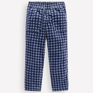 Pull-on Cord Pants-Faded Denim Gingham