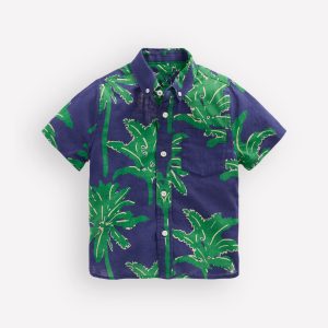 Cotton Linen Shirt-Green Palm Trees