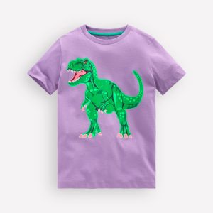 Front and Back Glow T-shirt-Aster Purple. Dino Skeleton
