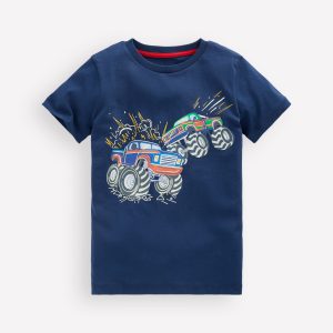 Glow-In-The-Dark T-shirt-Medieval blue Monster trucks