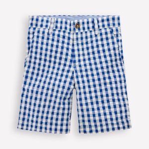 Textured Shorts-Blue Gingham