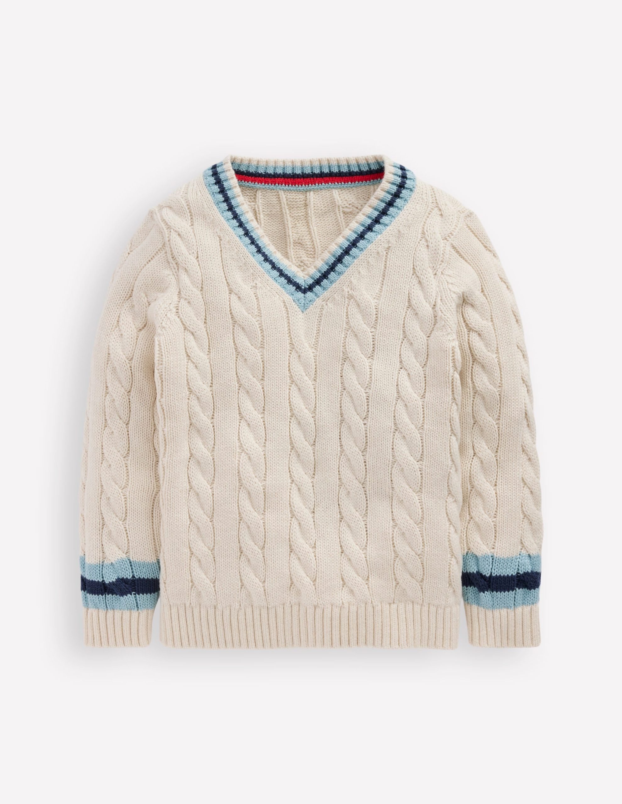 V-neck Cable Sweater-Ivory - Image 3