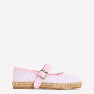 Espadrille Mary Janes-Sea Pink Ticking stripe