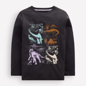Long Sleeve Printed T-shirt-Shadow Grey Dinos