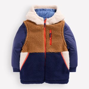 2-in-1 Borg Mix Panel Jacket-Navy