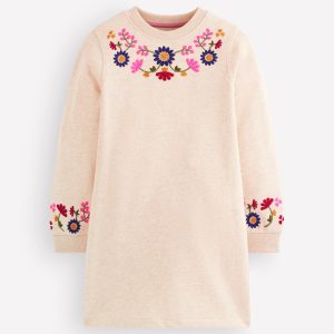 Ida Sweatshirt Appliqu?? Dress-Oatmeal Floral Embroidery