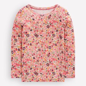 Long Sleeve Pointelle Top-Pink Floral