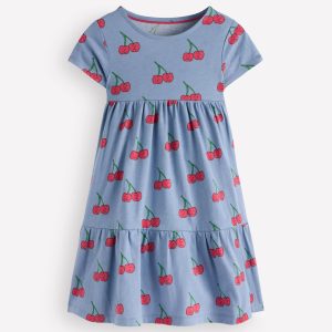 Ariel Twirly Jersey Dress-Blue Cherries