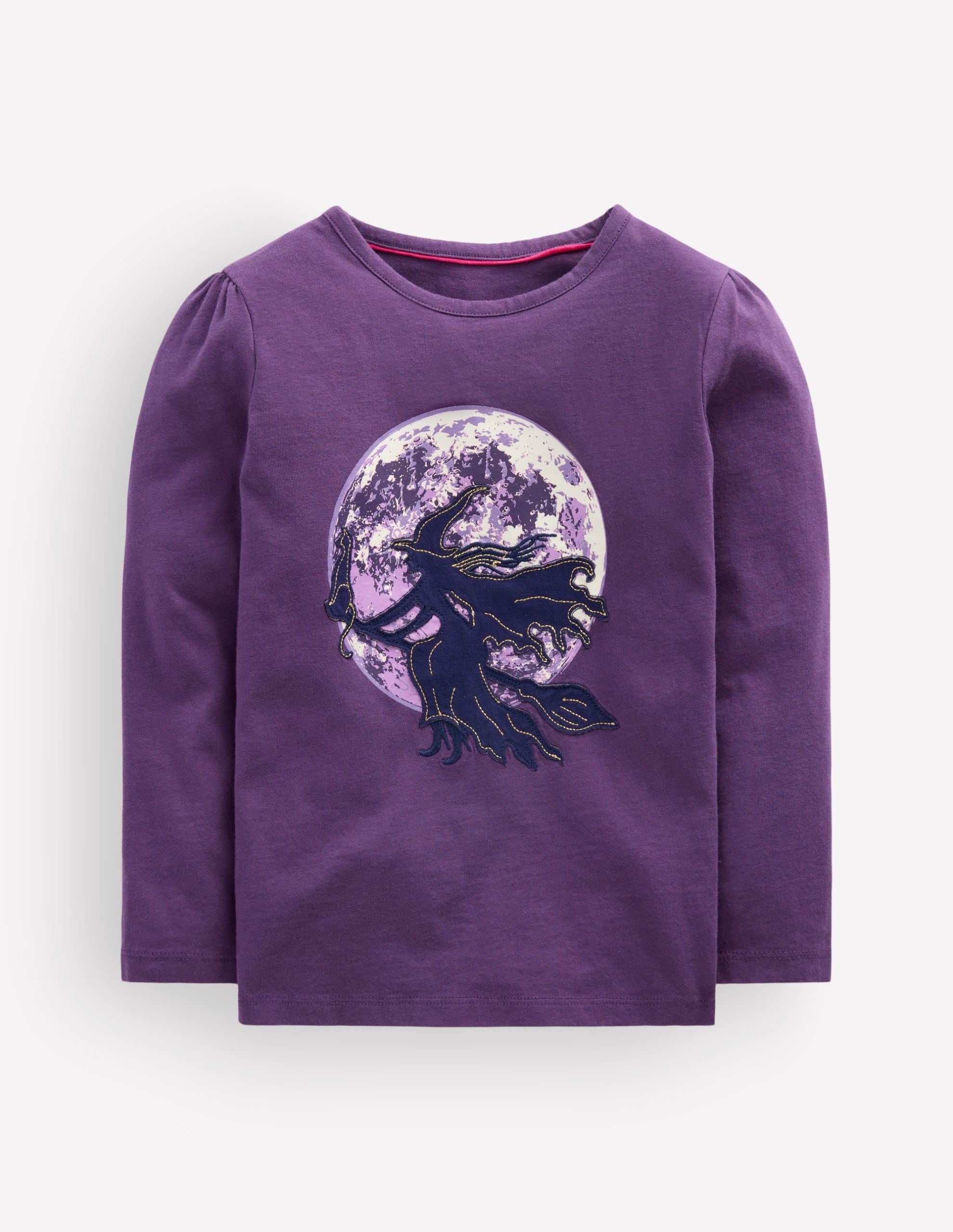 Puff Sleeve Appliqué T-shirt-Mystic Purple Witches - Image 2