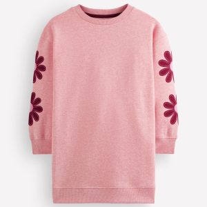 Ami Relaxed Sweatshirt Dress-Pink Flower Embroidery