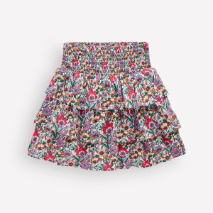 Smocked Waist Ruffle Skirt-Soft Cream Floral Field