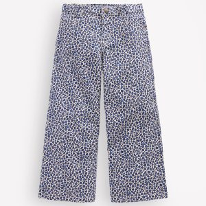 Wide Leg Jeans-Calico White/ Blue Leopard