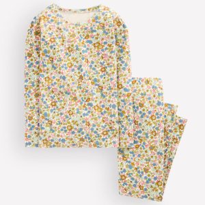 Snug Long John Pajamas-Vintage Blue Flowerbed