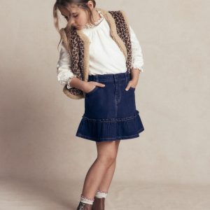 Frill Hem Denim Skirt-Dark Wash