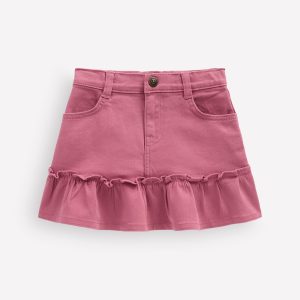 Frill Hem Denim Skirt-Pink Heather