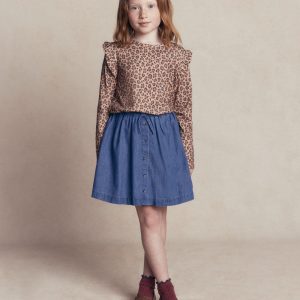 Woven Button-Through Skirt-Mid Wash