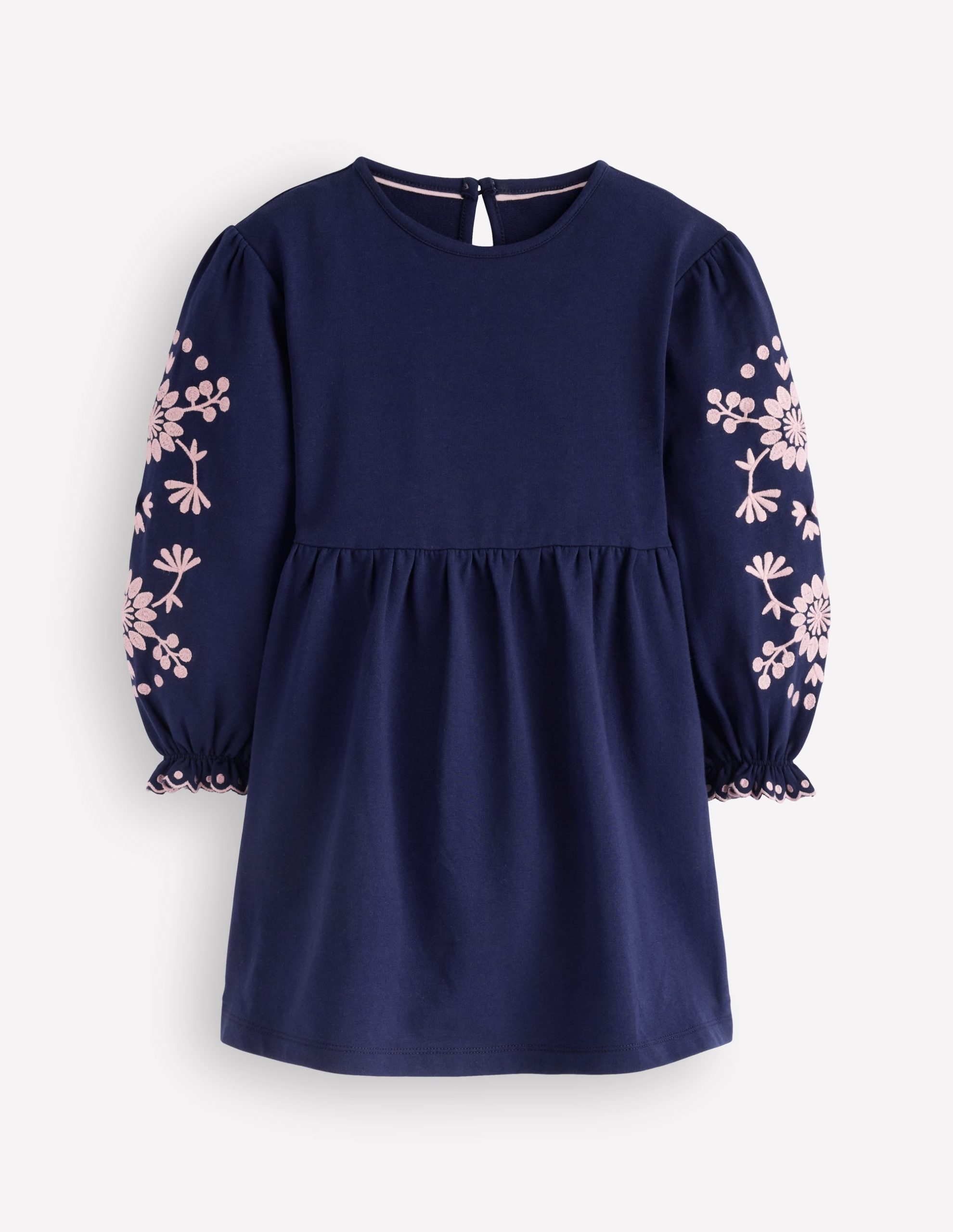 Embroidered Sleeve Dress-Denim Blue