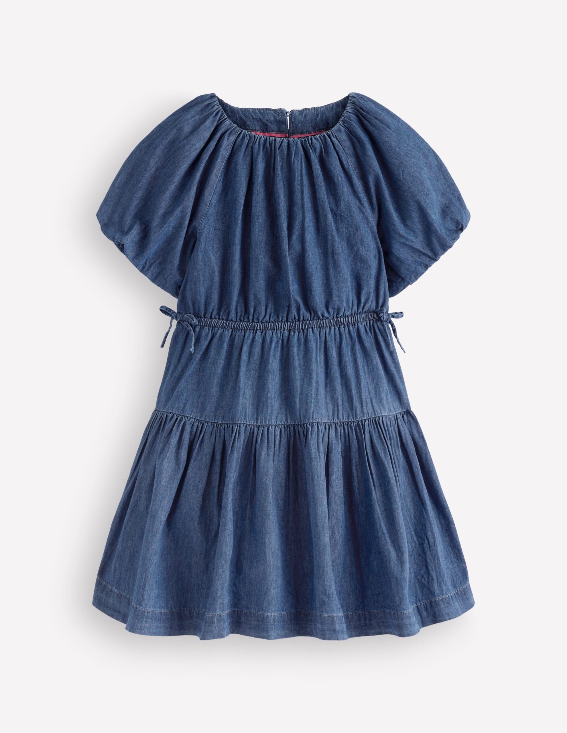 Bow Waist Woven Dress-Mid Vintage Denim