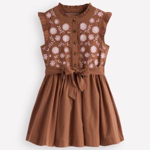 Ruffle Shirt Dress-Brown