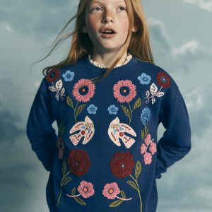 Bobbie Appliqu?? Sweatshirt-Navy Bird Placement