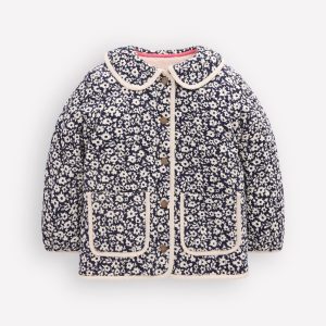 Quilted Cord Jacket-Navy Floral Print