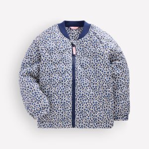 Quilted Bomber Jacket-Calico White/ Blue Leopard