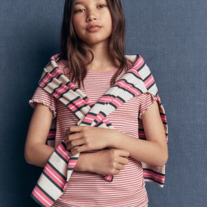 Short Sleeve Rib T-Shirt-Pink Stripe
