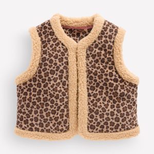 Borg Trim Vest-Brown Leopard
