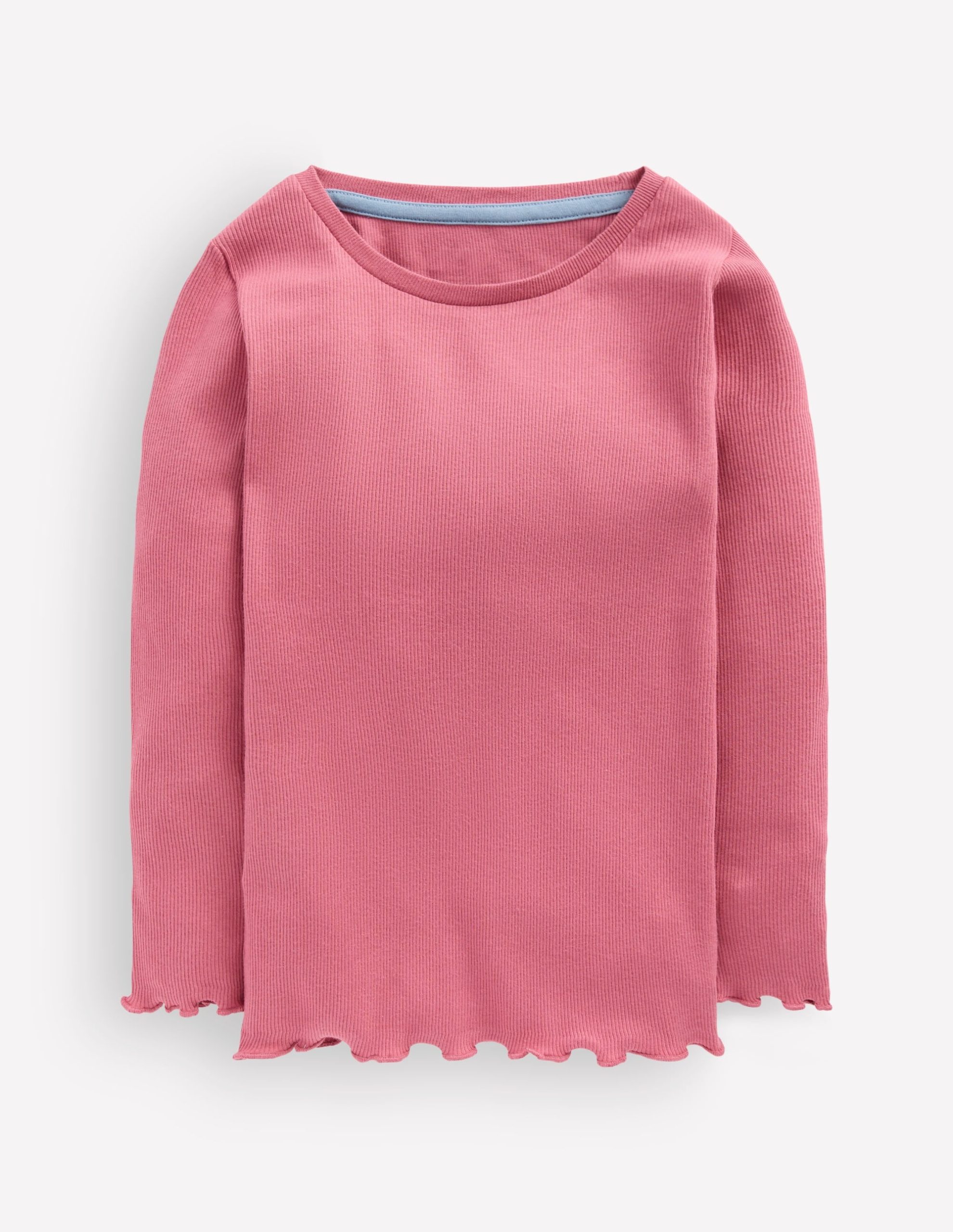 Ribbed Long Sleeve T-Shirt-Pink Heather