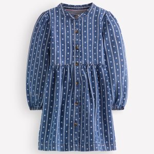 Betsy Woven Puff Sleeve Dress-Denim Tiny Hearts