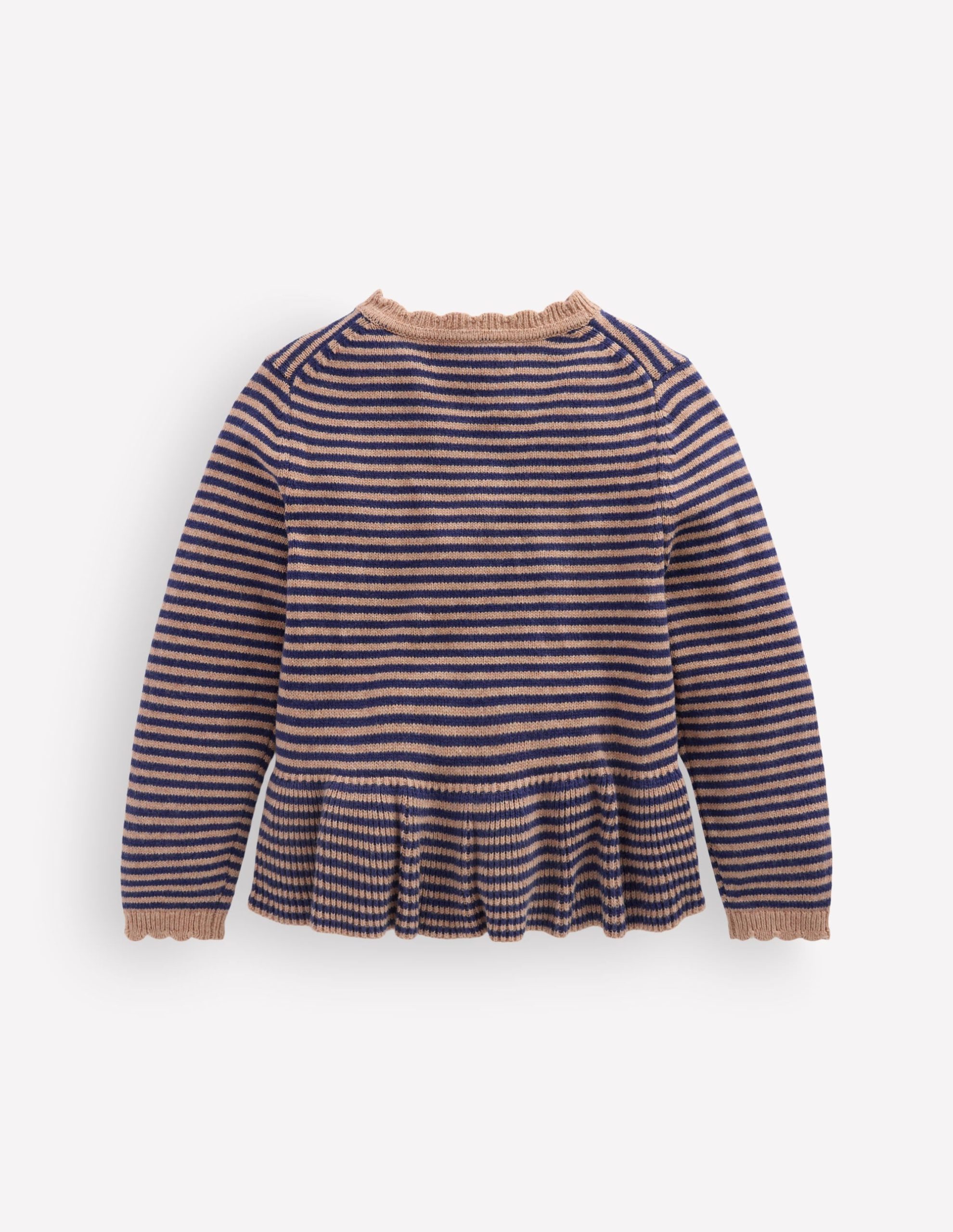 Pretty Peplum Cardigan-Camel/ College Navy Stripe - Image 3