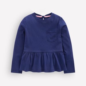 Long Sleeve Peplum Top-College Navy