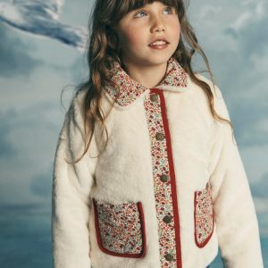 Faux Fur Jacket-Soft Ivory Ditsy Floral