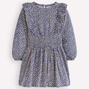 Suki Shirred Jersey Dress-Blue Leopard