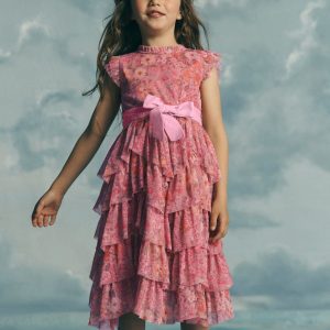 Tiered Tulle Dress-Pink Wildflowers