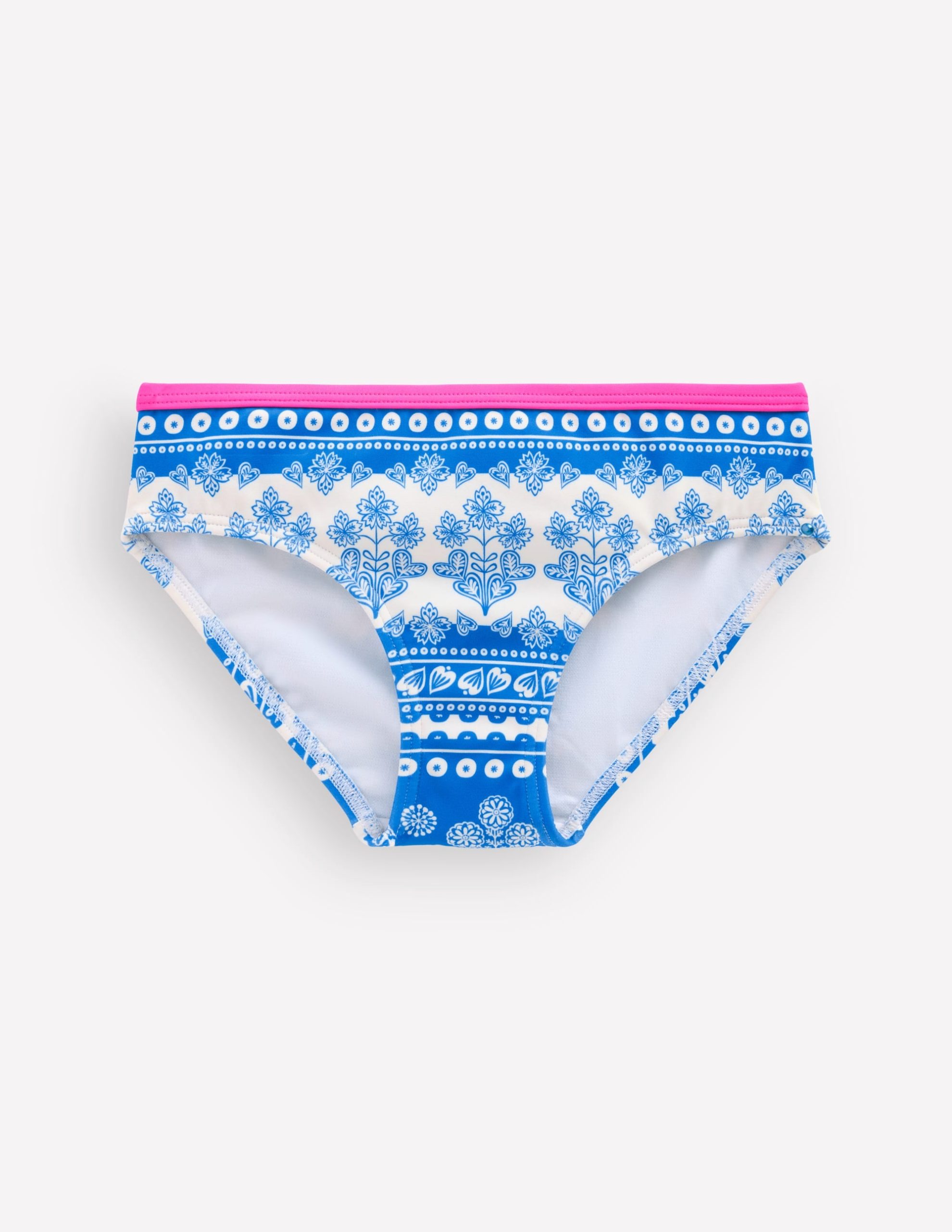 Patterned Bikini Bottoms-Azure Blue Woodblock