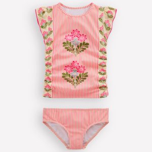 Ruched Tankini Set-Strawberry Pink Woodblock