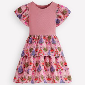 Woven Mix Twirly Dress-Multi Diamond Floral