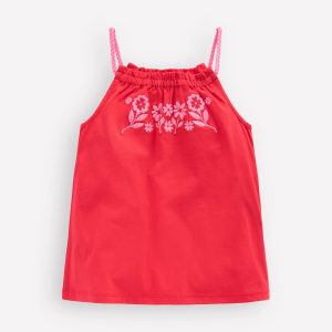 Plaited Strap Embroidered Tank-Spicy Red