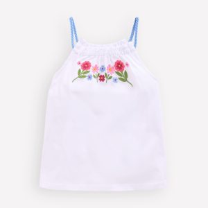 Plaited Strap Embroidered Tank-White Embroidery